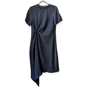 Cos Women's Navy Blue Knot Drape Lyocel Mix Dress Size 6